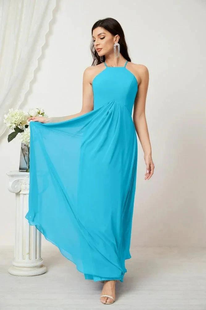 Numbersea Chiffon Halter Bridesmaid Dresses Long A-Line Formal Evening Dress 2805