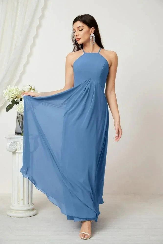 Numbersea Chiffon Halter Bridesmaid Dresses Long A-Line Formal Evening Dress 2805