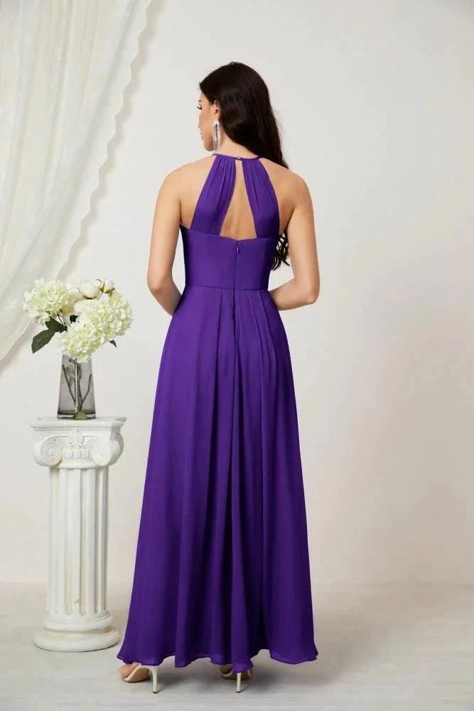 Numbersea Chiffon Halter Bridesmaid Dresses Long A-Line Formal Evening Dress 2805