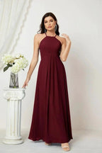 Numbersea Chiffon Halter Bridesmaid Dresses Long A-Line Formal Evening Dress 2805