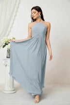 Numbersea Chiffon Halter Bridesmaid Dresses Long A-Line Formal Evening Dress 2805