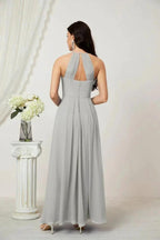 Numbersea Chiffon Halter Bridesmaid Dresses Long A-Line Formal Evening Dress 2805
