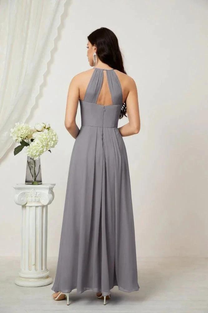 Numbersea Chiffon Halter Bridesmaid Dresses Long A-Line Formal Evening Dress 2805