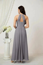 Numbersea Chiffon Halter Bridesmaid Dresses Long A-Line Formal Evening Dress 2805