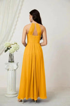 Numbersea Chiffon Halter Bridesmaid Dresses Long A-Line Formal Evening Dress 2805