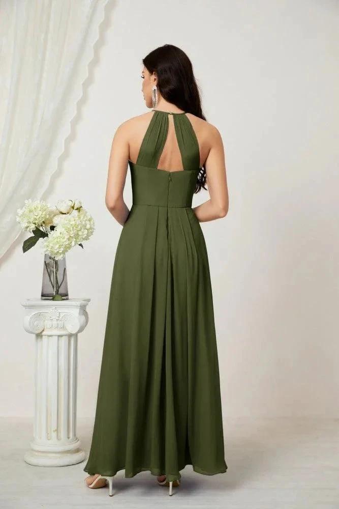 Numbersea Chiffon Halter Bridesmaid Dresses Long A-Line Formal Evening Dress 2805