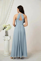 Numbersea Chiffon Halter Bridesmaid Dresses Long A-Line Formal Evening Dress 2805