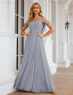 Numbersea Cold Shoulder Chiffon Bridesmaid Dresses Long Maxi Formal Prom Gowns for Women Party  SEA28059