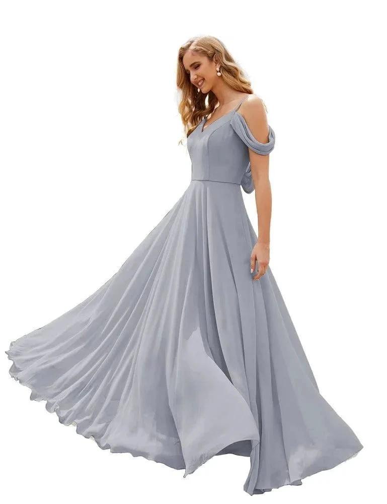 Numbersea Cold Shoulder Chiffon Bridesmaid Dresses Long Maxi Formal Prom Gowns for Women Party  SEA28059