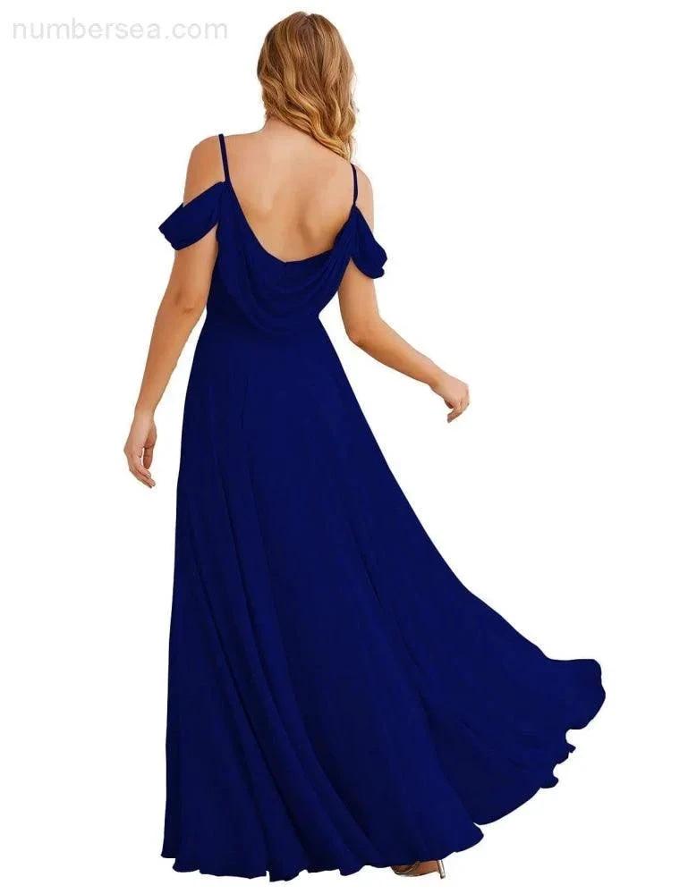 Numbersea Cold Shoulder Chiffon Bridesmaid Dresses Long Maxi Formal Prom Gowns for Women Party  SEA28059
