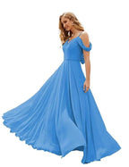 Numbersea Cold Shoulder Chiffon Bridesmaid Dresses Long Maxi Formal Prom Gowns for Women Party  SEA28059
