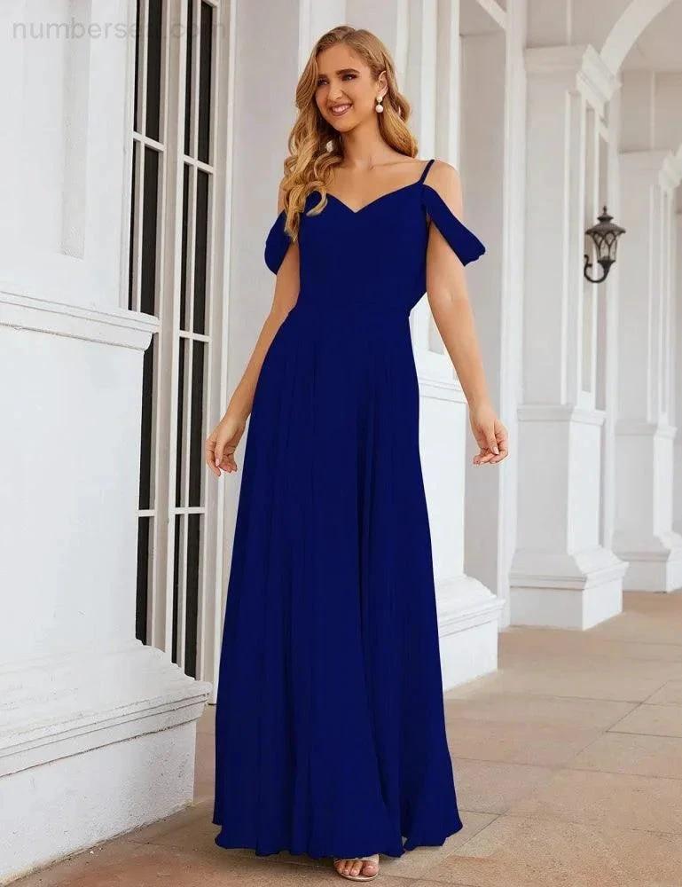 Numbersea Cold Shoulder Chiffon Bridesmaid Dresses Long Maxi Formal Prom Gowns for Women Party  SEA28059