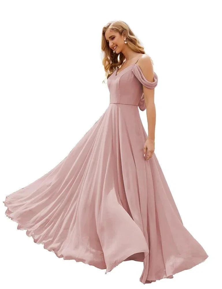 Numbersea Cold Shoulder Chiffon Bridesmaid Dresses Long Maxi Formal Prom Gowns for Women Party  SEA28059