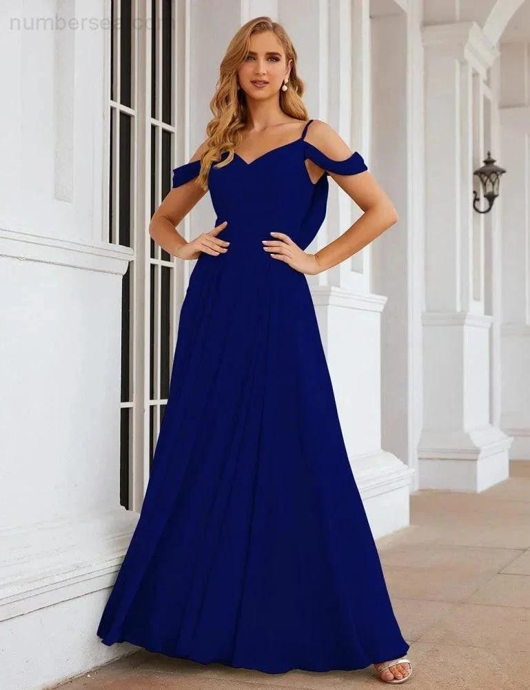 Numbersea Cold Shoulder Chiffon Bridesmaid Dresses Long Maxi Formal Prom Gowns for Women Party  SEA28059