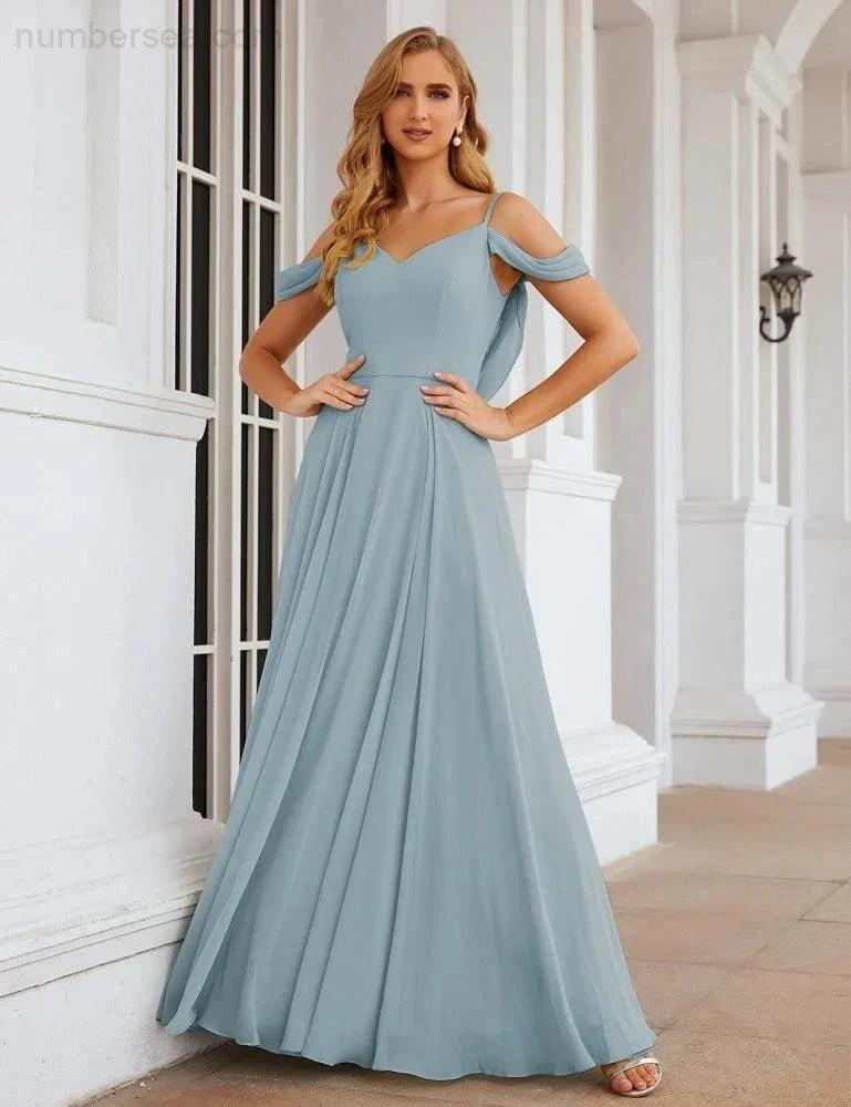 Numbersea Cold Shoulder Chiffon Bridesmaid Dresses Long Maxi Formal Prom Gowns for Women Party  SEA28059