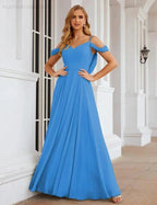 Numbersea Cold Shoulder Chiffon Bridesmaid Dresses Long Maxi Formal Prom Gowns for Women Party  SEA28059