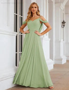 Numbersea Cold Shoulder Chiffon Bridesmaid Dresses Long Maxi Formal Prom Gowns for Women Party  SEA28059