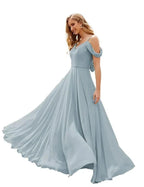 Numbersea Cold Shoulder Chiffon Bridesmaid Dresses Long Maxi Formal Prom Gowns for Women Party  SEA28059