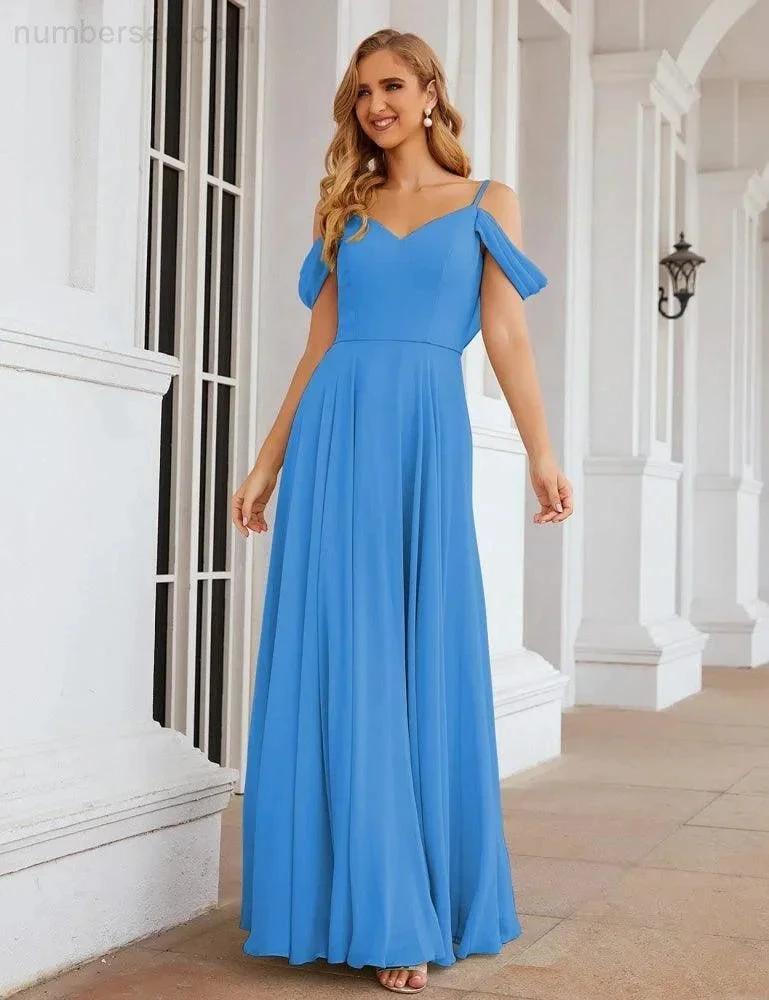 Numbersea Cold Shoulder Chiffon Bridesmaid Dresses Long Maxi Formal Prom Gowns for Women Party  SEA28059