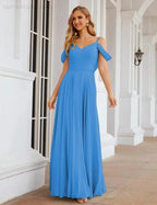 Numbersea Cold Shoulder Chiffon Bridesmaid Dresses Long Maxi Formal Prom Gowns for Women Party  SEA28059