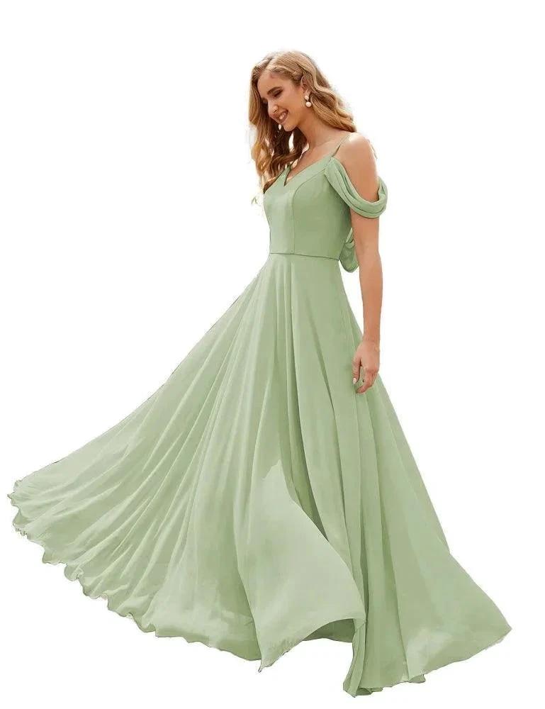 Numbersea Cold Shoulder Chiffon Bridesmaid Dresses Long Maxi Formal Prom Gowns for Women Party  SEA28059