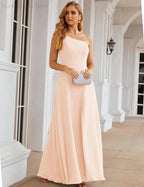 Numbersea One Shoulder Chiffon Bridesmaid Dresses Long Formal Homecoming Prom Gowns for Women Party Wedding Evening SEA28052