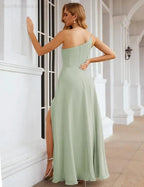 Numbersea One Shoulder Chiffon Bridesmaid Dresses Long Formal Homecoming Prom Gowns for Women Party Wedding Evening SEA28052
