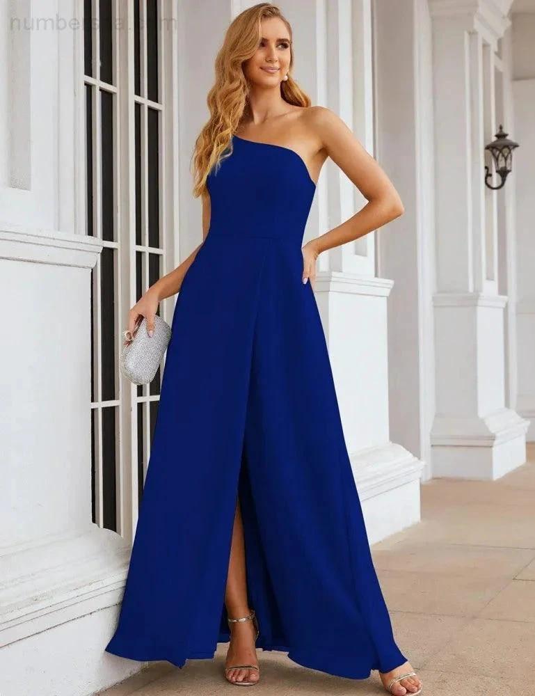 Numbersea One Shoulder Chiffon Bridesmaid Dresses Long Formal Homecoming Prom Gowns for Women Party Wedding Evening SEA28052