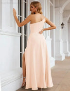 Numbersea One Shoulder Chiffon Bridesmaid Dresses Long Formal Homecoming Prom Gowns for Women Party Wedding Evening SEA28052