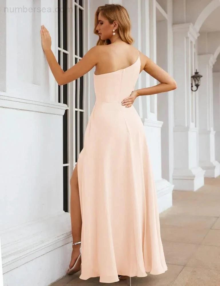 Numbersea One Shoulder Chiffon Bridesmaid Dresses Long Formal Homecoming Prom Gowns for Women Party Wedding Evening SEA28052