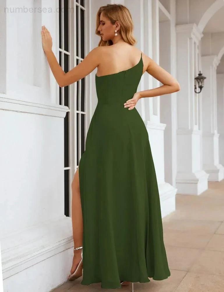 Numbersea One Shoulder Chiffon Bridesmaid Dresses Long Formal Homecoming Prom Gowns for Women Party Wedding Evening SEA28052