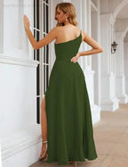 Numbersea One Shoulder Chiffon Bridesmaid Dresses Long Formal Homecoming Prom Gowns for Women Party Wedding Evening SEA28052