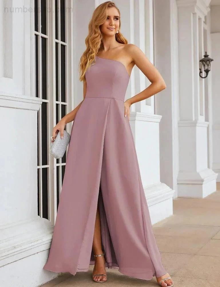 Numbersea One Shoulder Chiffon Bridesmaid Dresses Long Formal Homecoming Prom Gowns for Women Party Wedding Evening SEA28052