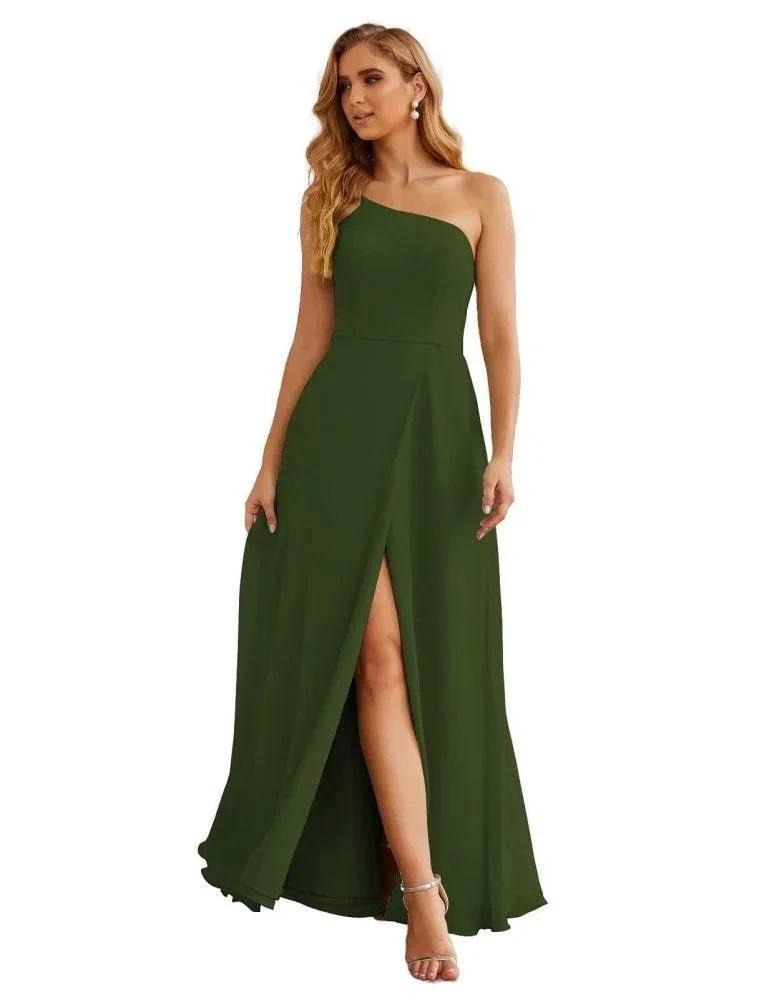 Numbersea One Shoulder Chiffon Bridesmaid Dresses Long Formal Homecoming Prom Gowns for Women Party Wedding Evening SEA28052