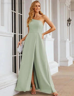 Numbersea One Shoulder Chiffon Bridesmaid Dresses Long Formal Homecoming Prom Gowns for Women Party Wedding Evening SEA28052