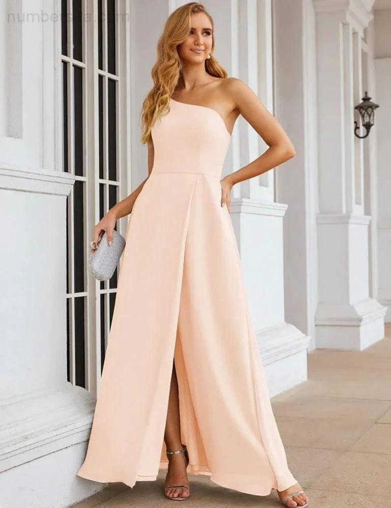 Numbersea One Shoulder Chiffon Bridesmaid Dresses Long Formal Homecoming Prom Gowns for Women Party Wedding Evening SEA28052