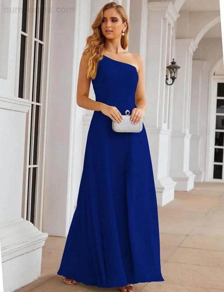 Numbersea One Shoulder Chiffon Bridesmaid Dresses Long Formal Homecoming Prom Gowns for Women Party Wedding Evening SEA28052