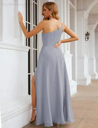 Numbersea One Shoulder Chiffon Bridesmaid Dresses Long Formal Homecoming Prom Gowns for Women Party Wedding Evening SEA28052