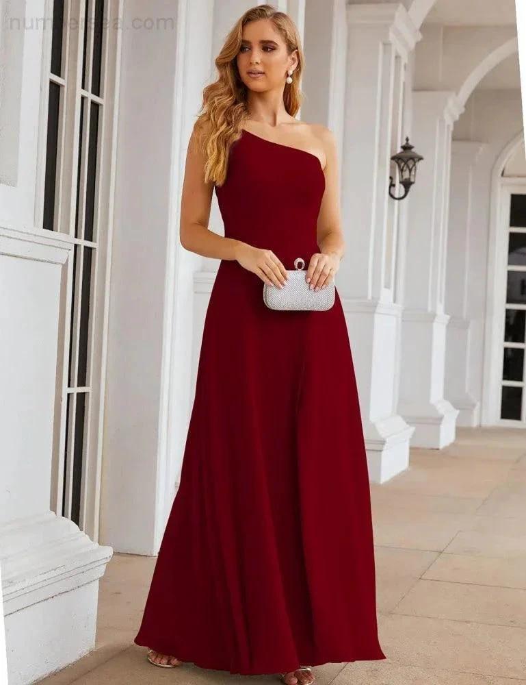 Numbersea One Shoulder Chiffon Bridesmaid Dresses Long Formal Homecoming Prom Gowns for Women Party Wedding Evening SEA28052