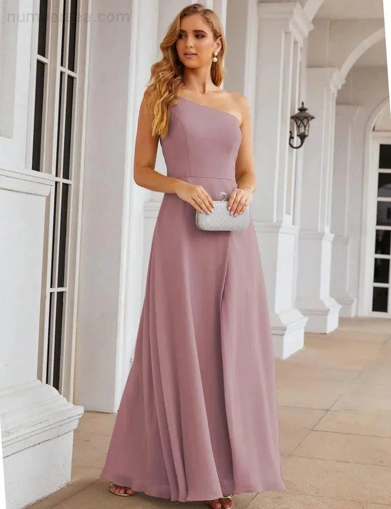 Numbersea One Shoulder Chiffon Bridesmaid Dresses Long Formal Homecoming Prom Gowns for Women Party Wedding Evening SEA28052