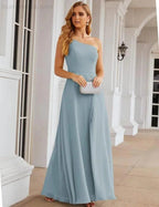 Numbersea One Shoulder Chiffon Bridesmaid Dresses Long Formal Homecoming Prom Gowns for Women Party Wedding Evening SEA28052