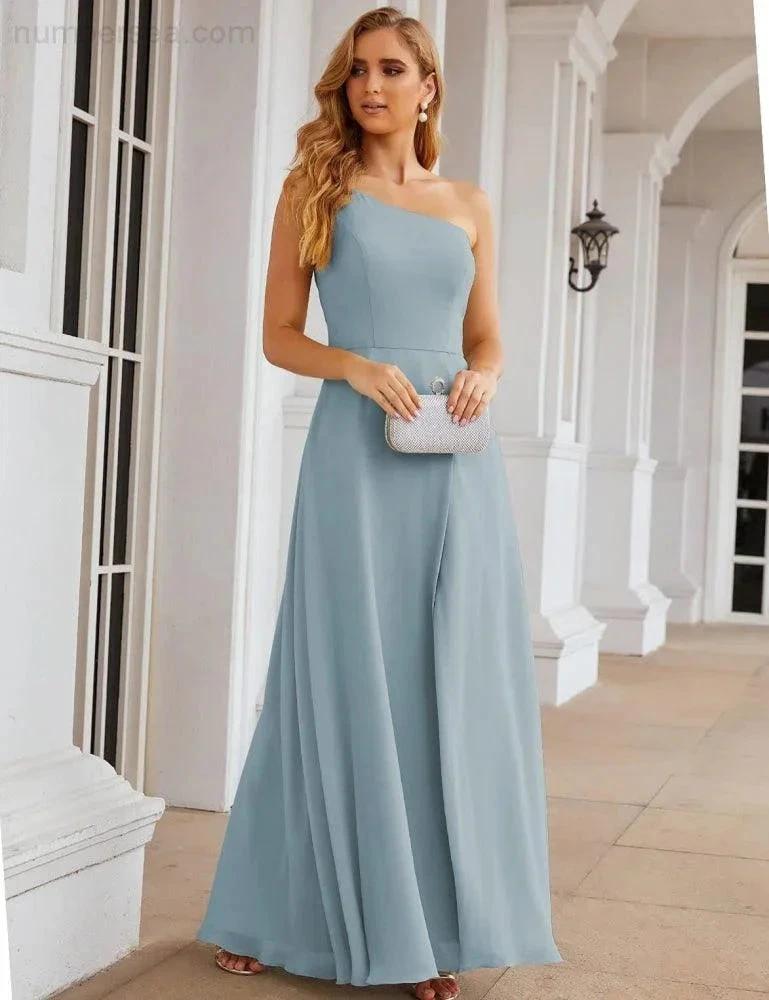 Numbersea One Shoulder Chiffon Bridesmaid Dresses Long Formal Homecoming Prom Gowns for Women Party Wedding Evening SEA28052