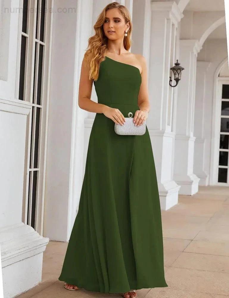 Numbersea One Shoulder Chiffon Bridesmaid Dresses Long Formal Homecoming Prom Gowns for Women Party Wedding Evening SEA28052