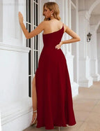 Numbersea One Shoulder Chiffon Bridesmaid Dresses Long Formal Homecoming Prom Gowns for Women Party Wedding Evening SEA28052