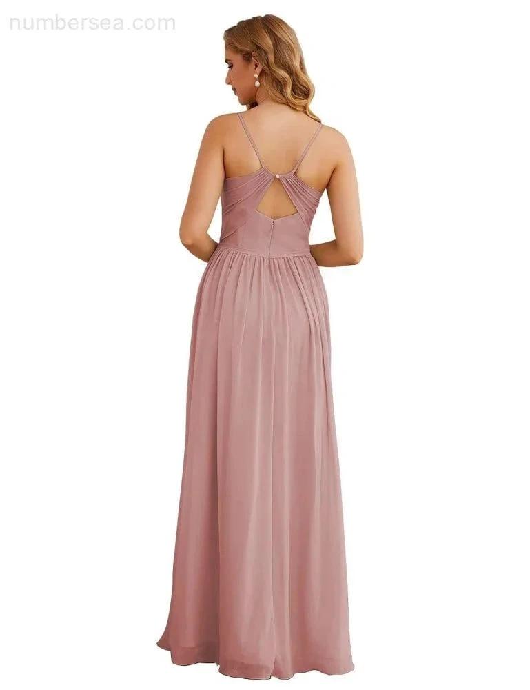 Numbersea Spaghetti Strap Bridesmaid Dresses Long Formal Party Prom Gowns 28060