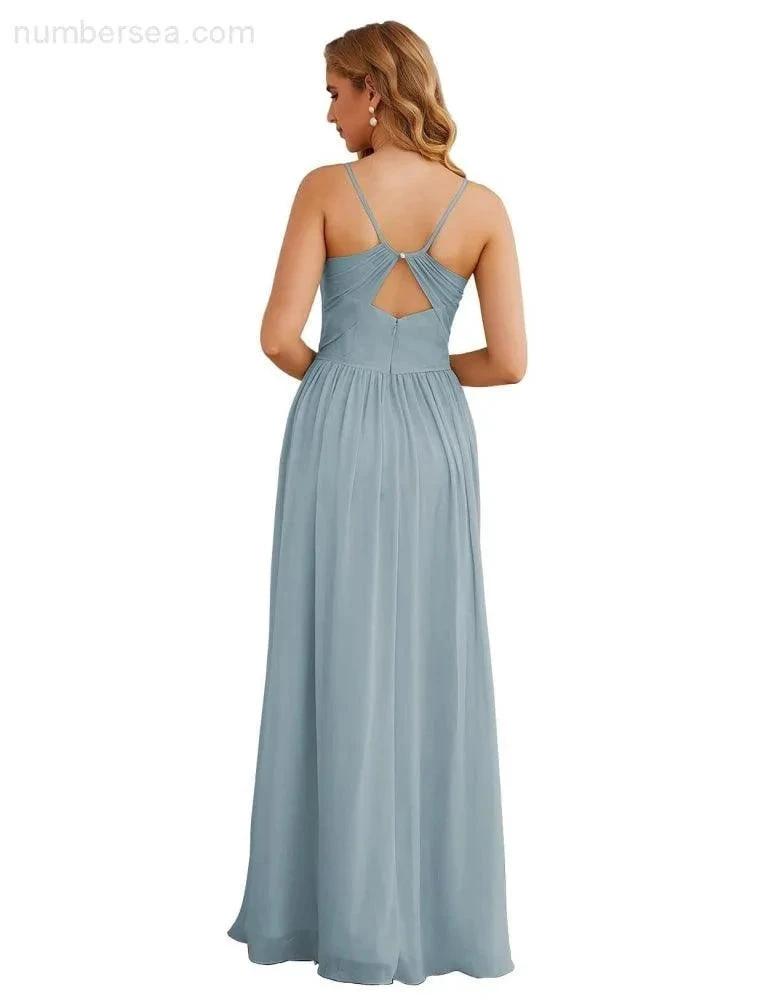 Numbersea Spaghetti Strap Bridesmaid Dresses Long Formal Party Prom Gowns 28060