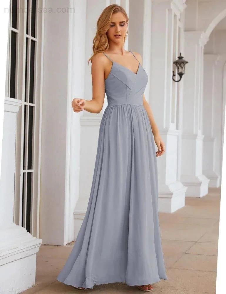 Numbersea Spaghetti Strap Bridesmaid Dresses Long Formal Party Prom Gowns 28060