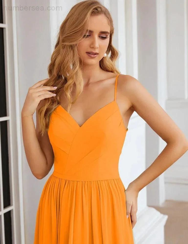 Numbersea Spaghetti Strap Bridesmaid Dresses Long Formal Party Prom Gowns 28060