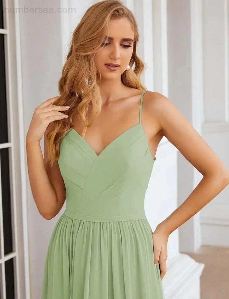 Numbersea Spaghetti Strap Bridesmaid Dresses Long Formal Party Prom Gowns 28060
