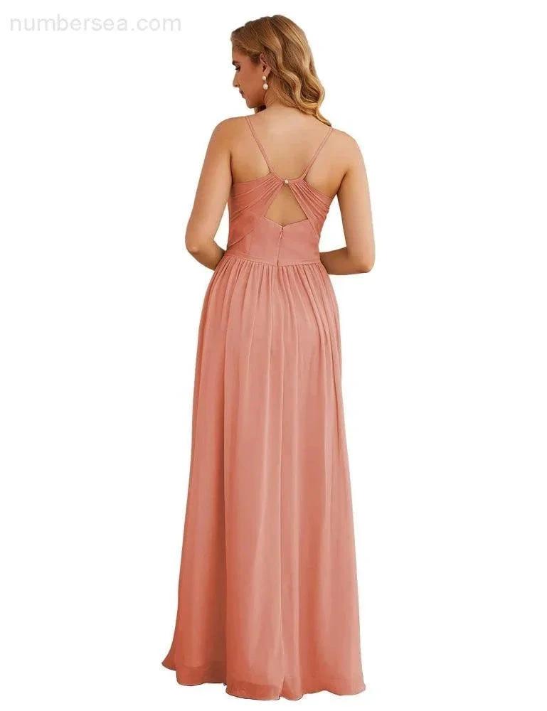 Numbersea Spaghetti Strap Bridesmaid Dresses Long Formal Party Prom Gowns 28060